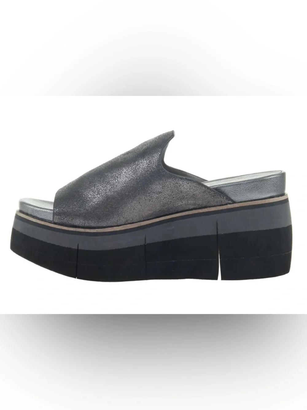 NakedFeet Taupe Suede Platform Slide Sandals